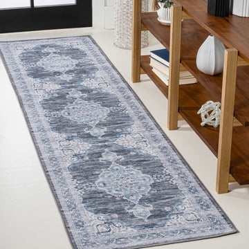 Wincer Chenille Cottage Medallion Machine-washable Area Rug